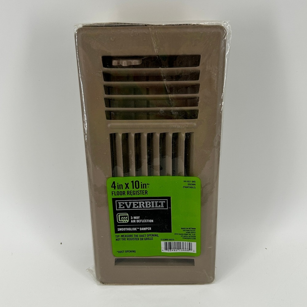 Everbilt 4 in x 10 in Brown Paintable 3-Way Floor Register E153MB NEW